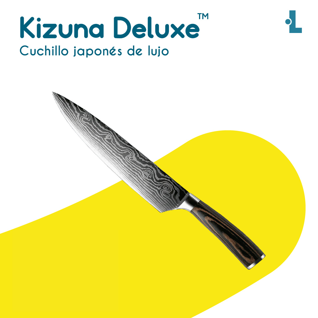 Cuchillo Kizuna Deluxe con hoja de patrón ondulado y mango oscuro